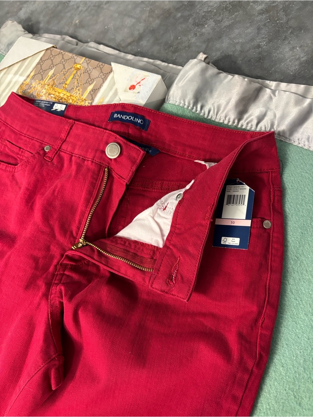 NWT Bandilino Mandie Scarlet Red Straight-Leg Denim Jeans Stretch Perfect Fit 10 - Picture 13 of 16